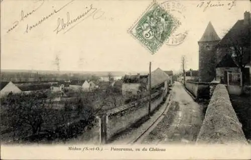 Ak Médan Yvelines , Schwarz-weiß Foto einer Straße mit Häusern, die von einer Mauer begrenzt w...