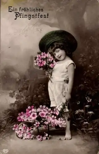 Ak Glückwunsch Pfingsten, Kind, Blumen
