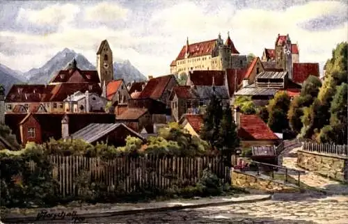 Künstler Ak Marschall, V., Füssen im schwäbischen Kreis Ostallgäu, Ort mit Aggenstein, Rossberg