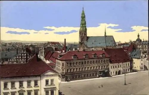 Ak Zwickau in Sachsen, Blick auf den Kornmarkt mit Blick auf das Rathaus und die Hauptkirche S...