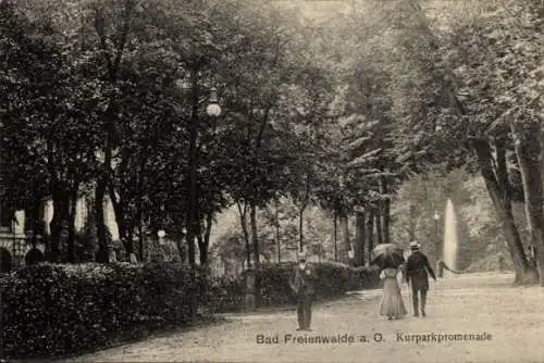 Ak Bad Freienwalde an der Oder, Baumbestandener Park mit Spaziergängern