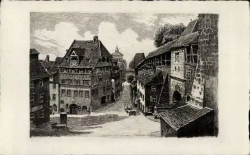 Künstler Ak Nürnberg in Mittelfranken, Straße, Häuser