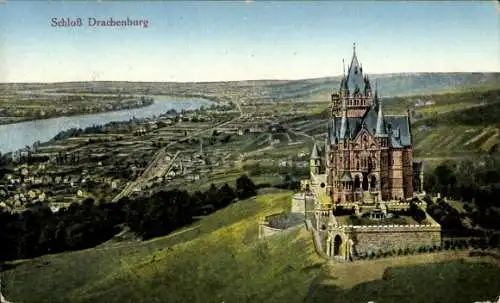 Ak Königswinter am Rhein, Drachenfels, Drachenburg, Die Vorderseite zeigt ein Bild von Schloss...