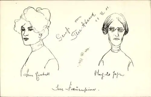 Ak Junge und alte Frau, Gemaltes Porträt