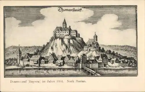 Ak Donaustauf in der Oberpfalz, Stich von Donaustauf aus dem Jahr 1664.