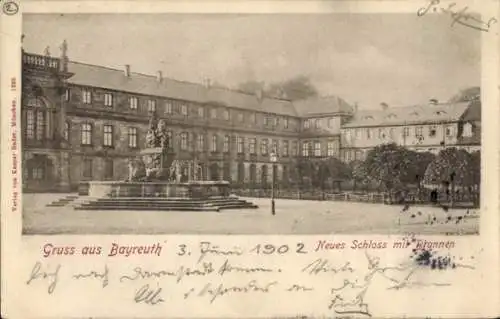 Ak Bayreuth in Oberfranken, Neues Schloss mit Brunnen