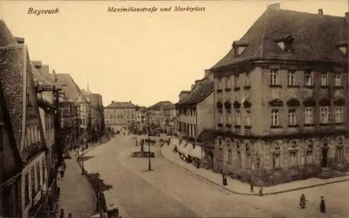 Ak Bayreuth in Oberfranken, Maximilianstraße und Marktplatz