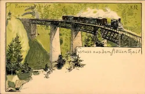 Künstler Litho Freiberg im Breisgau, Ravennaviadukt, Höllenthal, Lokomotive