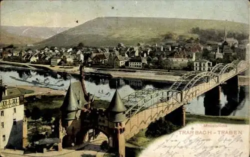 Ak Traben Trarbach, Moselbrücke mit Blick auf die Stadt