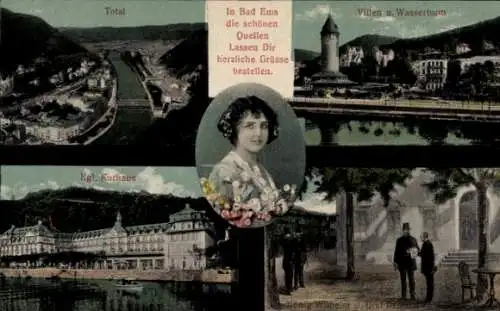 Ak Bad Ems an der Lahn, Totalansicht, Villen, Wasserturm, königliches Kurhaus