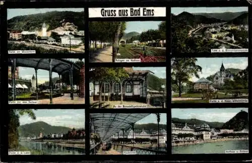Ak Bad Ems an der Lahn, Gesamtansicht, Kurhaus, Brücke