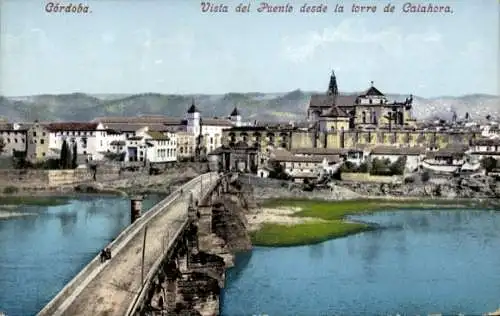 Ak Cordoba Andalusien, Blick auf die Brücke, Torre Calahora