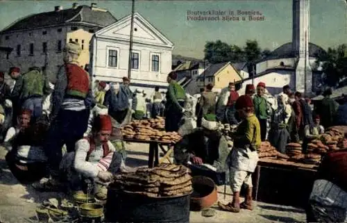 Ak Brotverkäufer in Volkstrachten in Bosnien