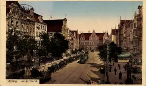 Ak Gdańsk Danzig, Langermarkt, Straßenbahn