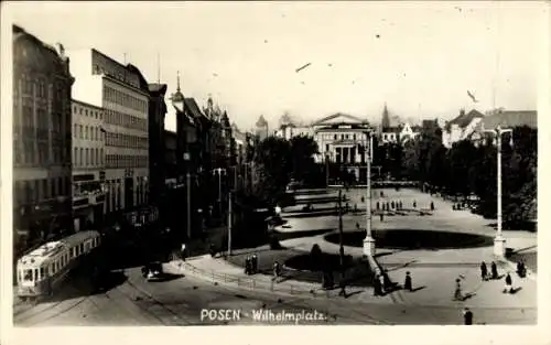 Foto Ak Poznań Posen, Wilhelmplatz, Straßenbahn