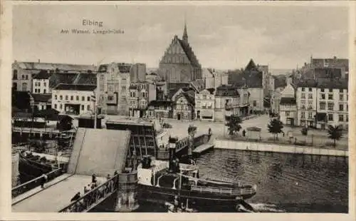 Ak Elbląg Elbing Westpreußen, Leegebrücke zur Stadt, Dampfer