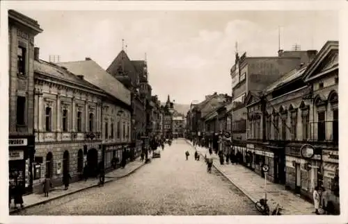 Ak Mährisch Schönberg,  Straßenpartie, Geschäfte