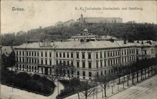 Ak Brno Brünn Südmähren, K. K. Technische Hochschule, Berg, alte Architektur, Straßenansicht