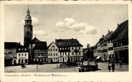 Ak Bad Königshofen im Grabfeld in Bayern, Marktplatz mit Michelsbrunnen