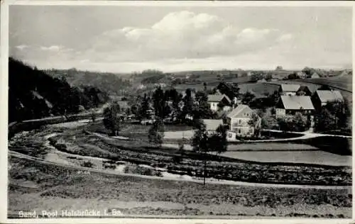 Ak Halsbrücke in Sachsen, Landschaftsaufnahme, Fluss, Gebäude, Bäume, Himmel