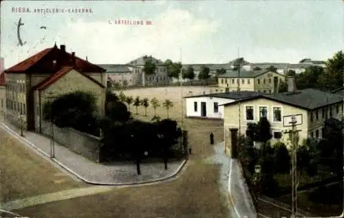 Ak Riesa an der Elbe Sachsen, Artilleriekaserne, 1. Abteilung, Stadtansicht