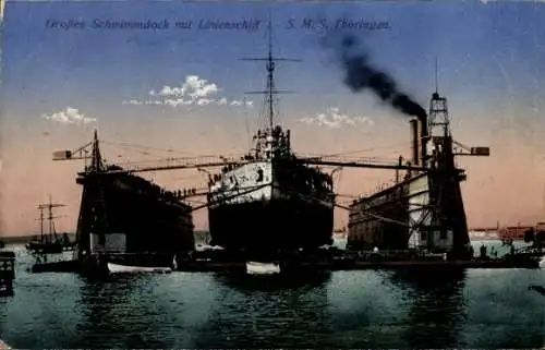 Ak Deutsches Kriegsschiff, SMS Thüringen, Großes Schwimmdock