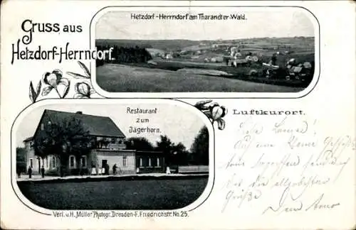 Ak Herrndorf Hetzdorf Halsbrücke in Mittelsachsen, Restaurant zum Jägerhorn, Panorama vom Ort