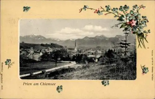 Präge Passepartout Ak Prien am Chiemsee Oberbayern, Panorama