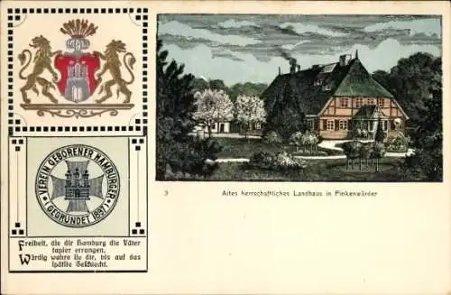 Präge Wappen Passepartout Litho Hamburg Mitte Finkenwerder Finkenwärder, Landhaus, Vereinsstempel