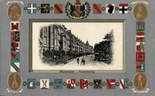 Präge Wappen Passepartout Ak Mannheim in Baden, Friedrichsring