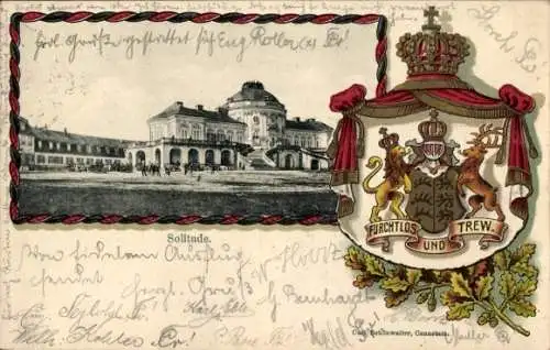 Präge Wappen Passepartout Ak Stuttgart, Schloss Solitude, furchtlos und treu