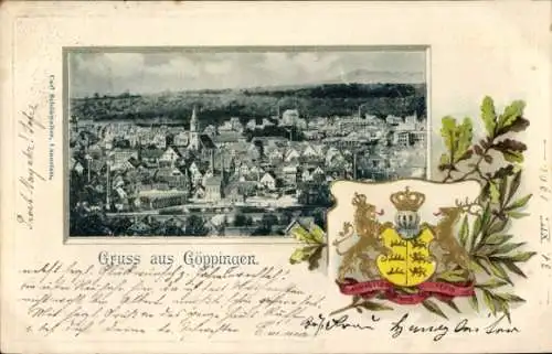 Präge Wappen Passepartout Ak Göppingen in Württemberg, Gesamtansicht