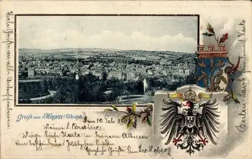 Präge Wappen Passepartout Ak Hagen in Westfalen, Gesamtansicht