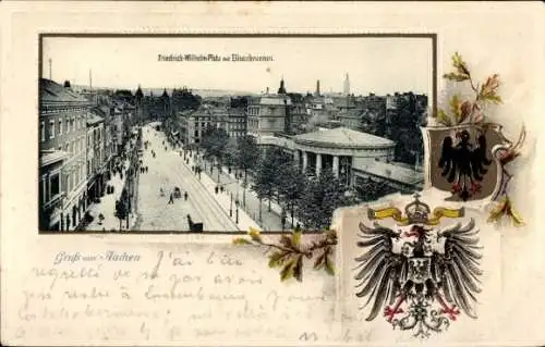 Wappen Ak Aachen, Friedrich-Wilhelm-Platz mit Elisenbrunnen, Reichsadler