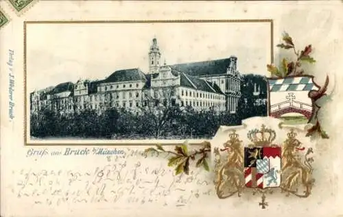 Präge Wappen Passepartout Ak Fürstenfeldbruck in Oberbayern, Koenigliche Unteroffizierschule