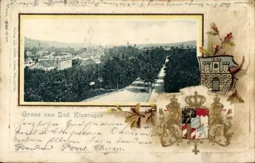 Präge Wappen Passepartout Ak Bad Kissingen Unterfranken Bayern,Teilansicht