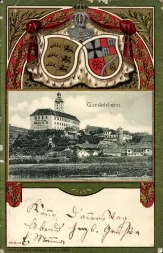 Wappen Ak Gundelsheim am Neckar Württemberg, Gesamtansicht