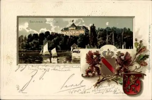 Präge Wappen Litho Insel Mainau im Bodensee, Blick auf das Schloss