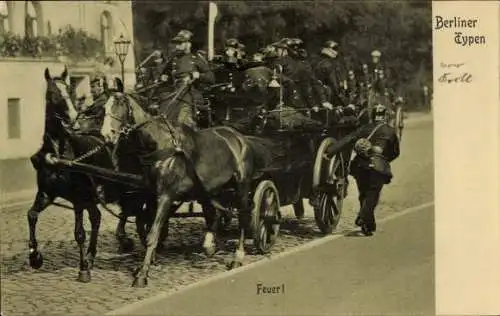 Ak Berliner Typen, Feuerwehr, Einsatzwagen, Pferdewagen