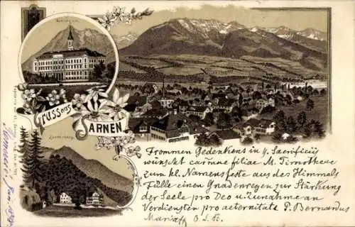 Litho Sarnen Kanton Obwalden, Totalansicht, Gymnasium