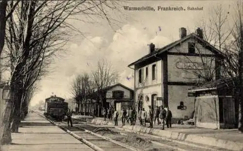 Ak Warmeriville Marne, Bahnhof, Gleisseite, La Gare