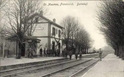 Ak Saint Masmes Marne, Bahnhof, Gleisansicht