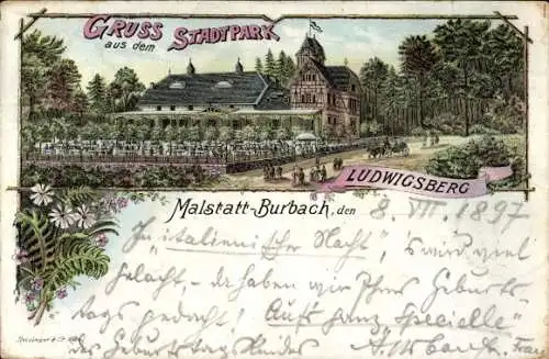 Litho Malstatt Burbach Saarbrücken im Saarland, Stadtpark, Ludwigsberg