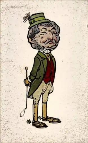 Künstler Ak Mann mit Reitgerte und Sporen