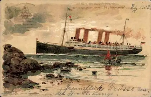 Künstler Litho Bohrdt, Hans, Doppelschrauben Schnellpostdampfer Deutschland, Hamburg Amerika Linie