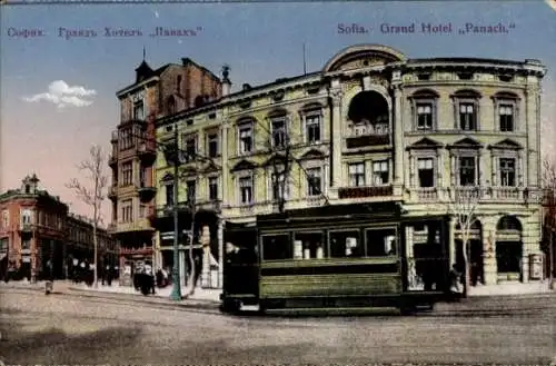 Ak Sofia Bulgarien, Grand Hotel Panach, Straßenbahn