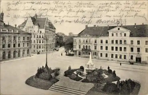Ak Ulm an der Donau, Bahnhof, Bahnhofs-Platz