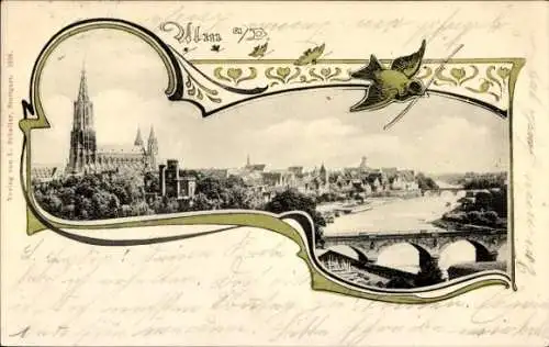 Passepartout Ak Ulm an der Donau, Panorama, Münster, Brücke
