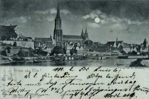 Mondschein Ak Ulm an der Donau, Teilansicht, Münster