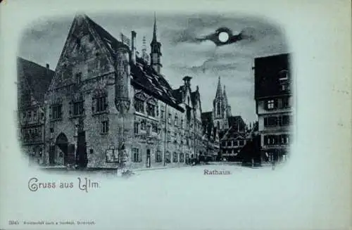 Mondschein Ak Ulm an der Donau,  Rathaus